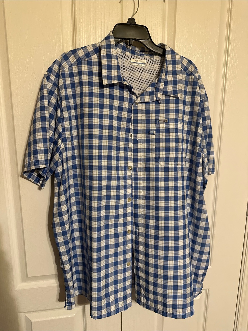 Columbia Blue and White Checked Short-Sleeve Button-Down Shirt